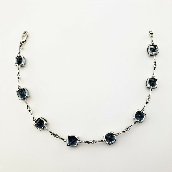 14 K White Gold Blue Tourmaline Diamond Bracelet - Picture 3 of 8